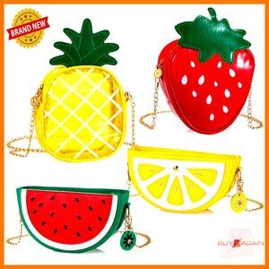Set of 4 Fruit Shoulder Bags Novelty Crossbody Purses Mini Wallet